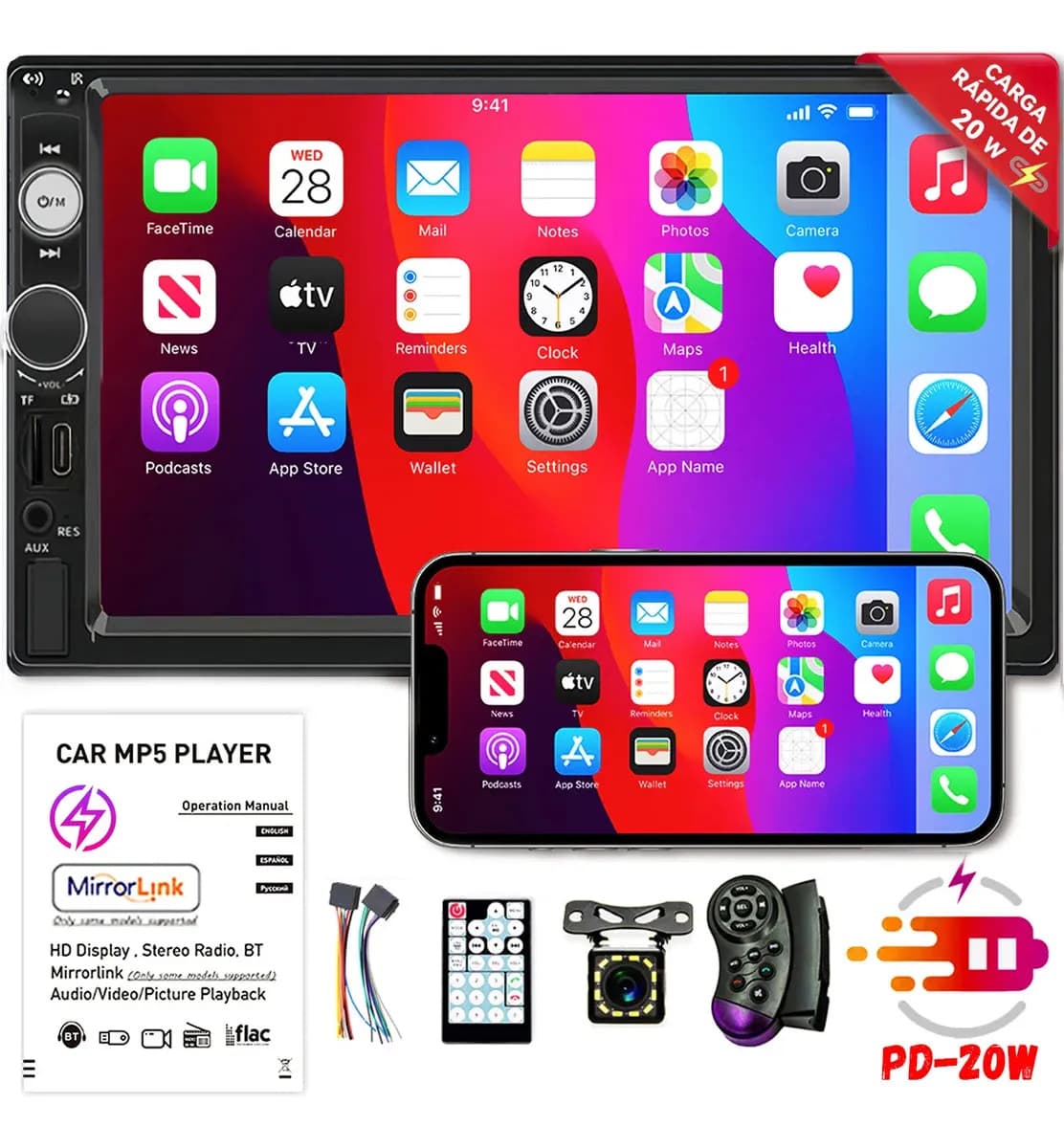 Autoestéreo Land Cast con Pantalla Táctil de 7" y Bluetooth para Auto