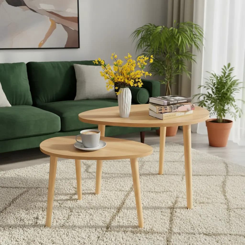 Set de 2 Mesas de Centro Knwell para Sala o Dormitorio, Estilo Minimalista Color Marrón Claro