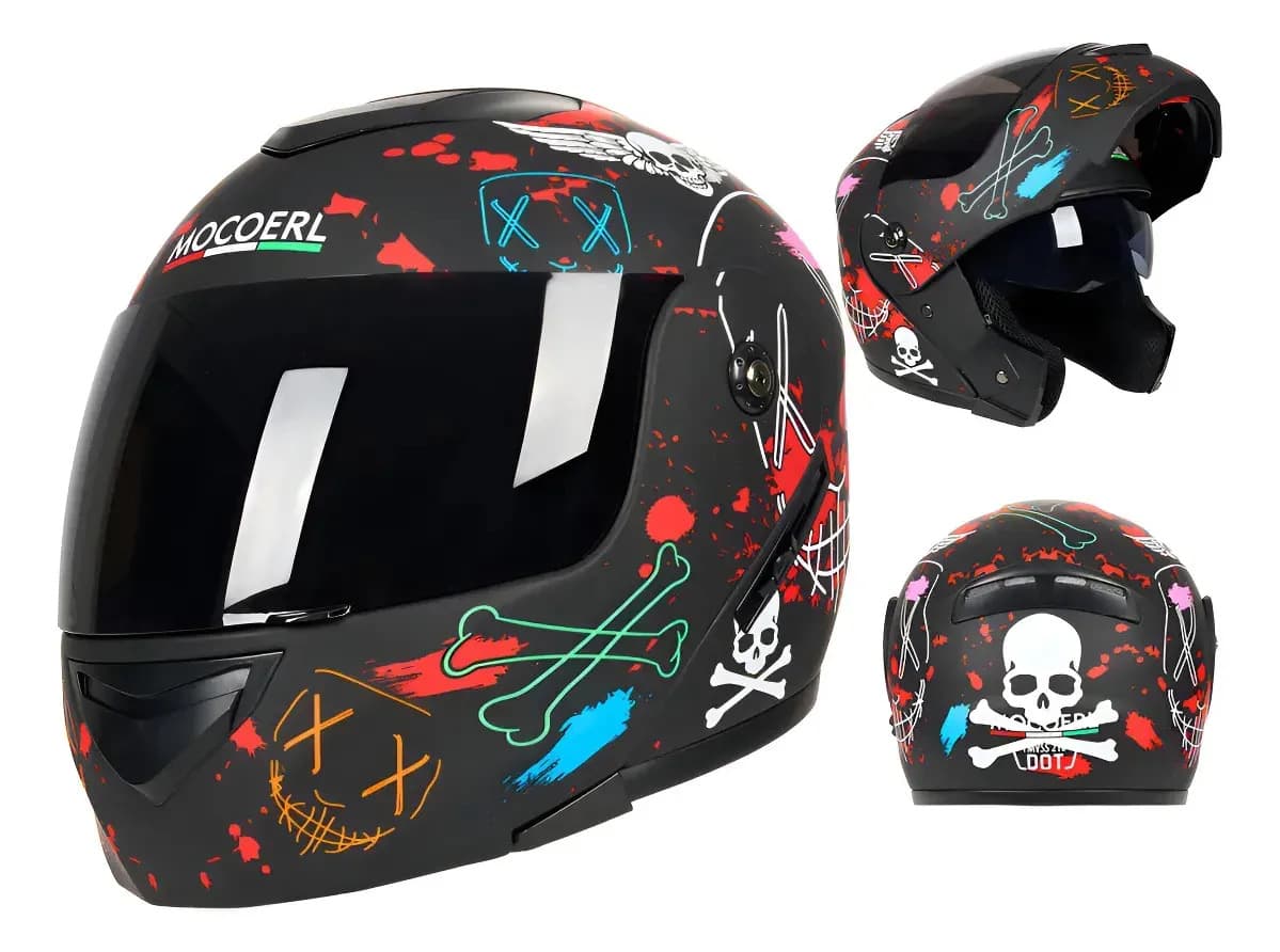 Casco Abatible Certificado Dot Para Moto Mate 903 Mocoerl Color Craneo Tamaño del casco L