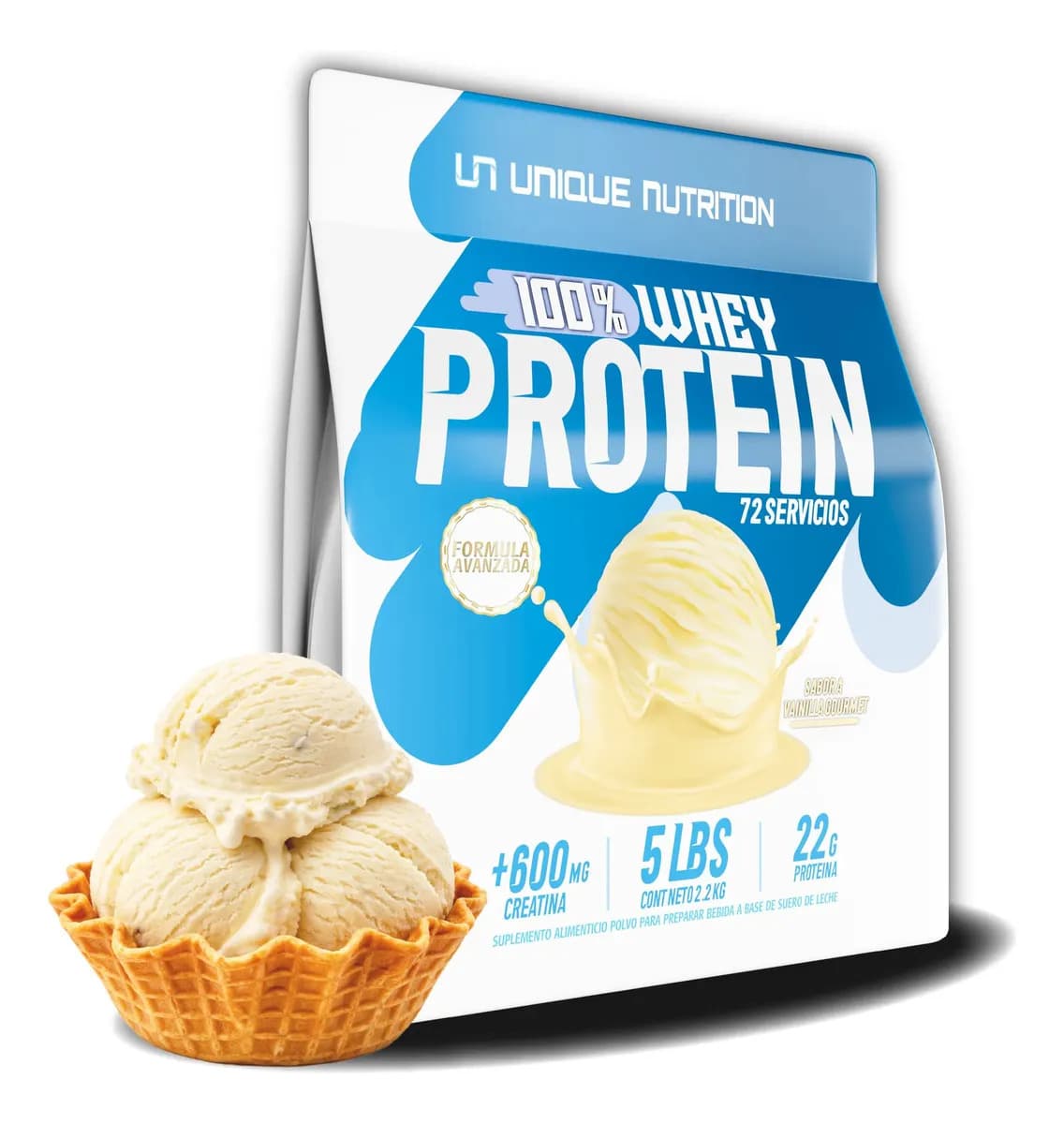 Proteina 100% Whey 2.2 Kg Adicionada Con Creatina Unique N Sabor Vainilla