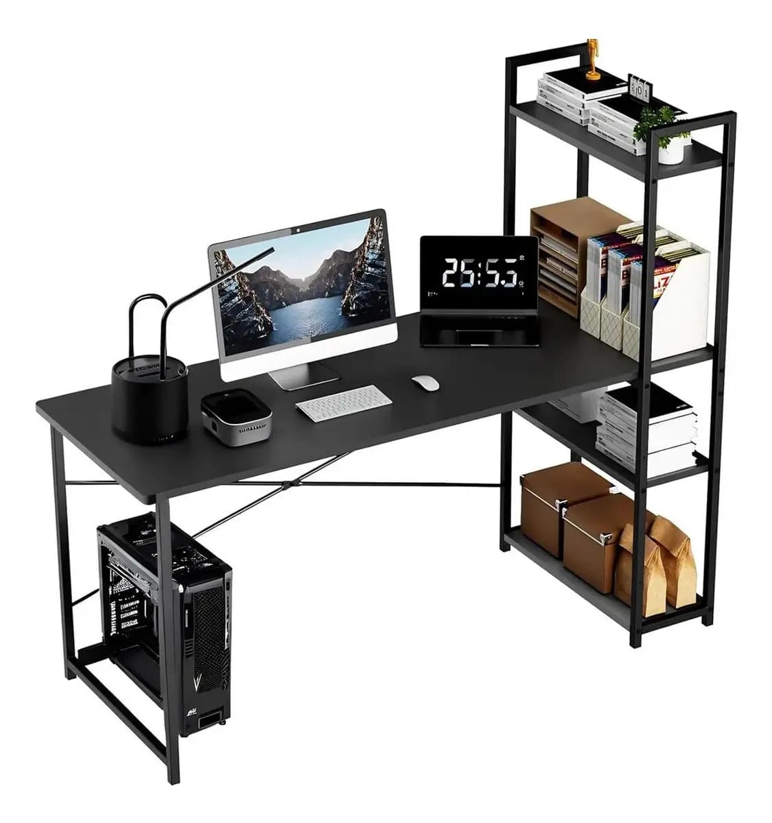 Heaimo Escritorios Minimalistas Para Computadora 100 Cm ×40 Cm × 100 Cm , Estructura Resistente De Metal, Con Repisas, Mesa Minimalista
