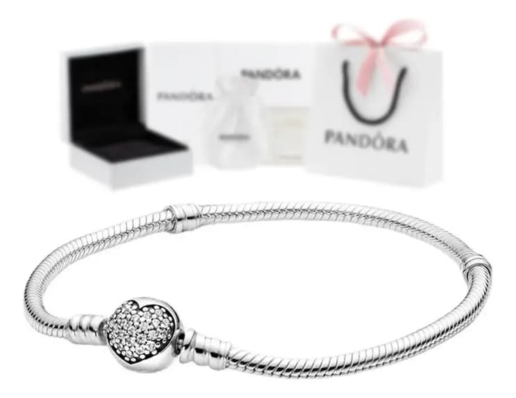 Plata Pandora Momento Pulsera De Broche En Forma De Corazón Color Plateado Diámetro 17 Cm