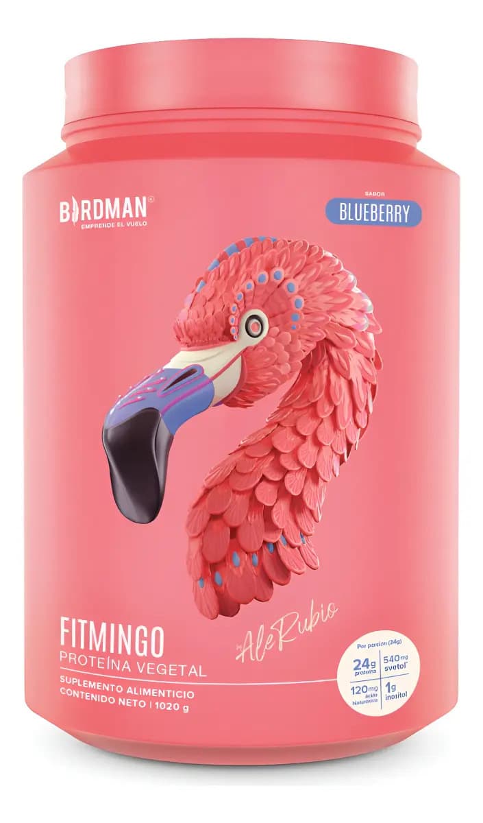 Birdman Fitmingo Proteína Vegana en Polvo | con Inositol, Ácido Hialurónico y Potenciadores de Colágeno | Para Mujer | Sin Lactosa | Blueberry | 1.02kg