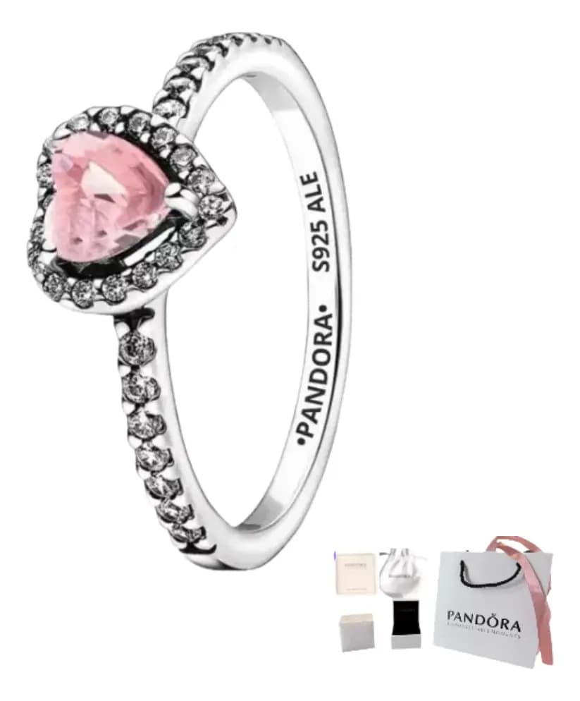 Anillo Pandora De Corazón Rosa Con Caja De Talla 52