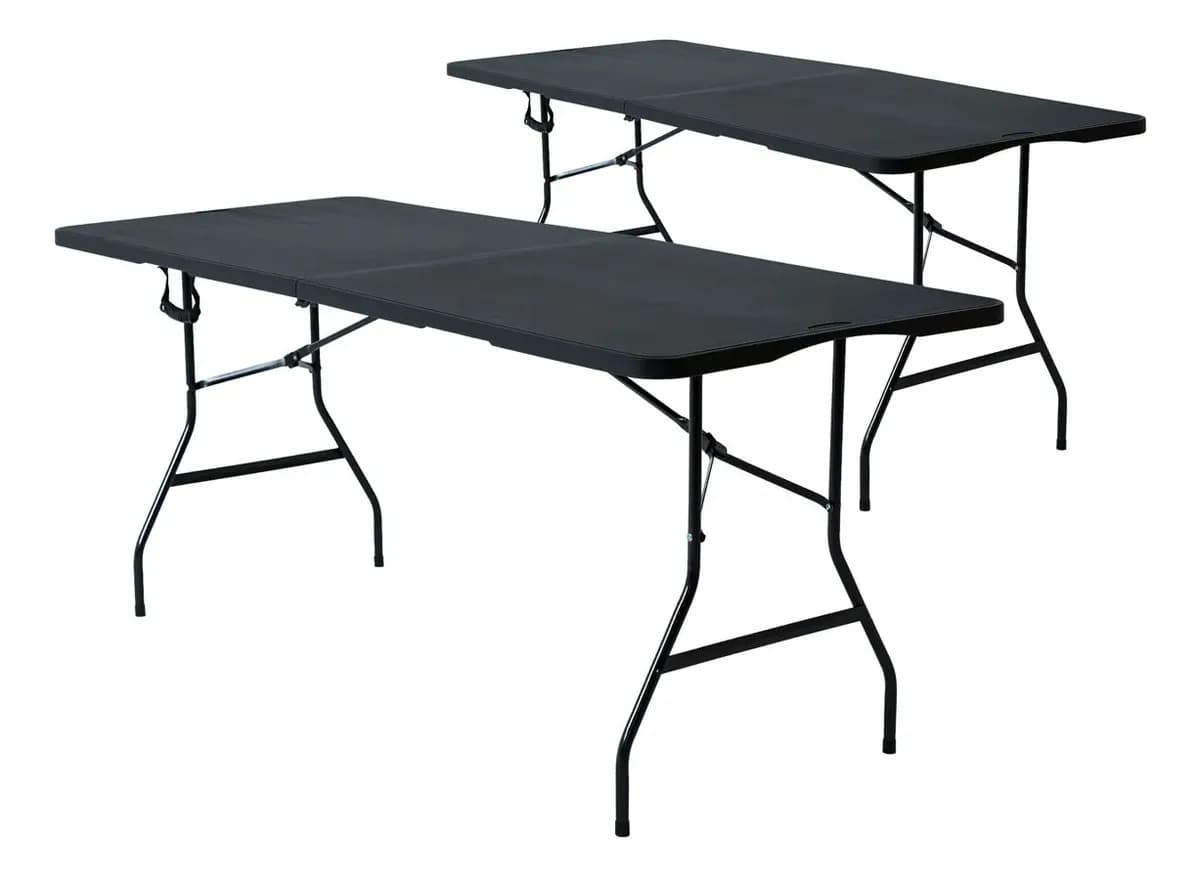 2 Mesas Plegables Negras 180 cm Portátiles