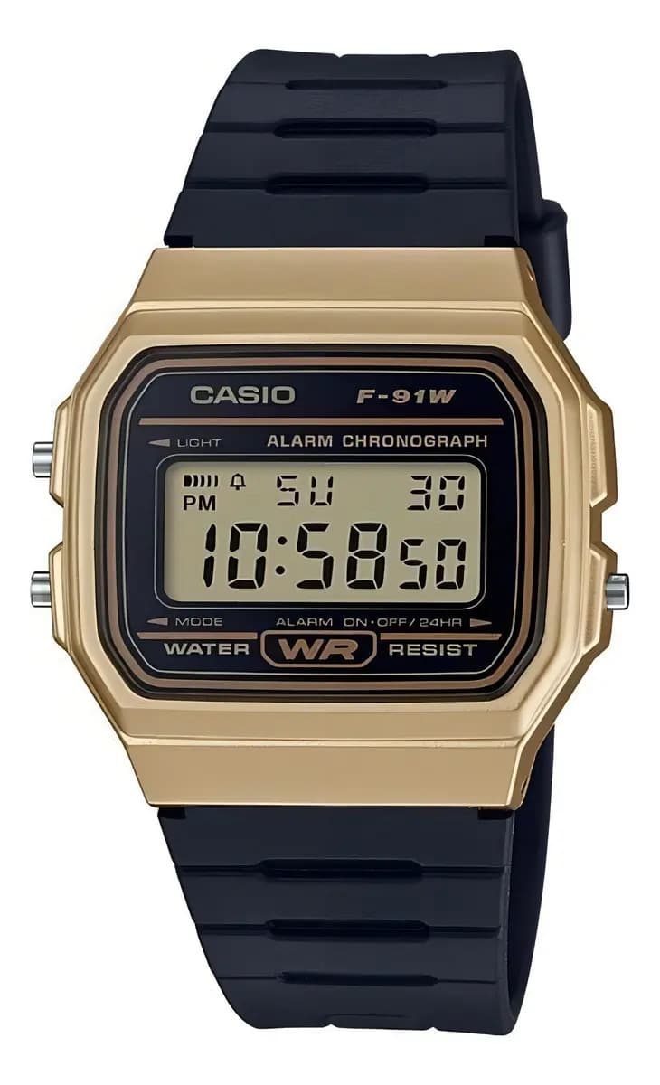Reloj Casio Vintage F91 Unisex Dorado Full Correa Negro Bisel Negro