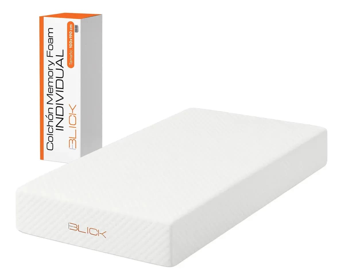 Colchón Individual Memory Foam 100x190 cm Espuma Ergonómico Firme Soporta 100kg en Caja Blick Color Blanco