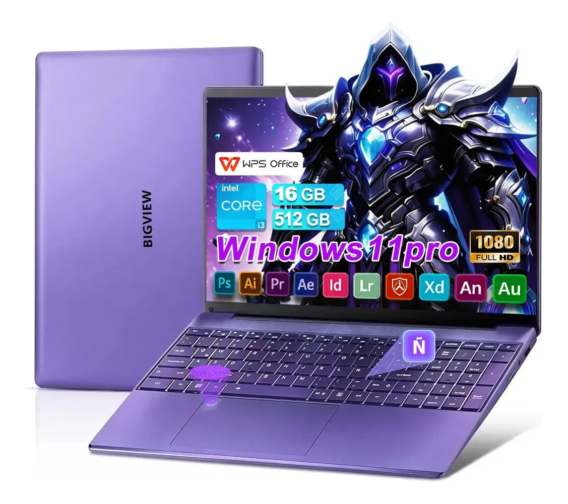 Laptop Intel Core I3 Notebook 16Gb Ram Ssd 512Gb Pantalla 15.6 Pulgadas 1920*1080 Px Color Púrpura Windows 11 Pro
