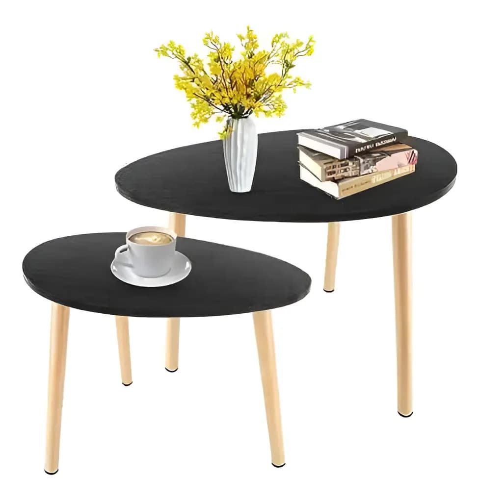Knwell Mesas de Centro y Auxiliar Minimalistas Negro MDF Set 2 Pzas