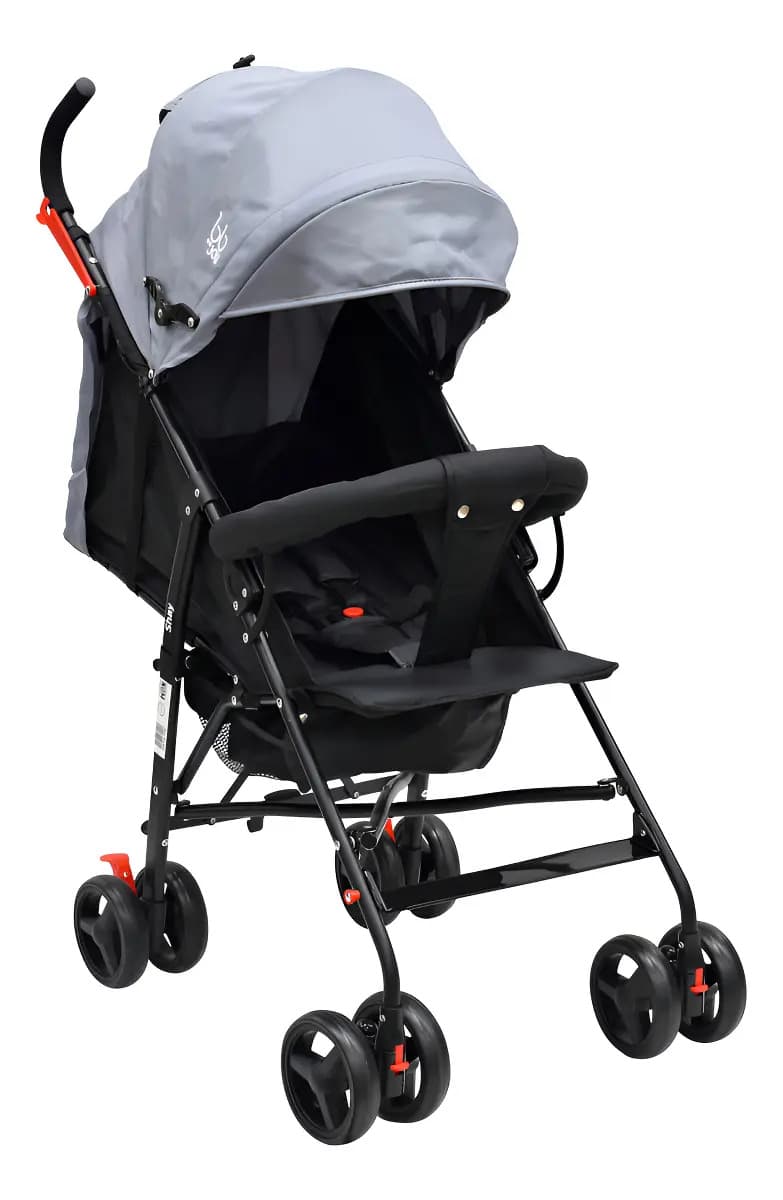 Bb Joy Carriola Shay Ligera Plegable Gris Con Barra Y Toldo Chasis Negro