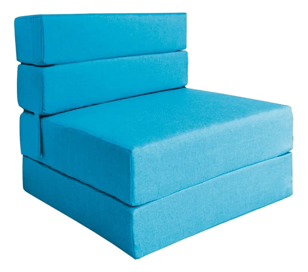 Sofá Cama Individual Plegable, Colchoneta Con Soporte Firmé Color Turquesa