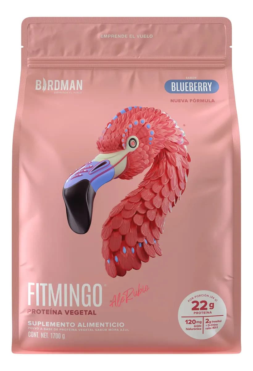 Birdman Fitmingo Proteína Vegana en Polvo | con Inositol, Ácido Hialurónico y Potenciadores de Colágeno | Para Mujer | Sin Lactosa | Blueberry | 1.7kg