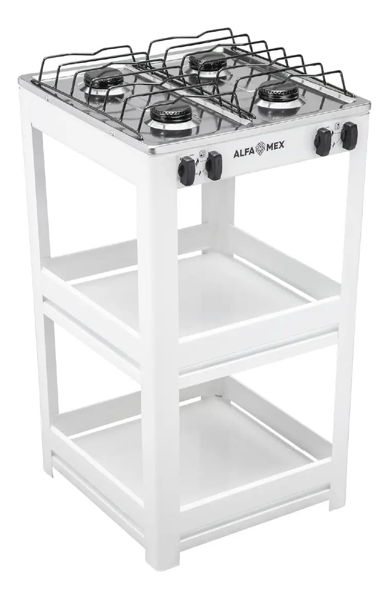 Estufa Alfamex Parrilla 4 Quemadores Acero Inoxidable Gas Lp Color Blanco
