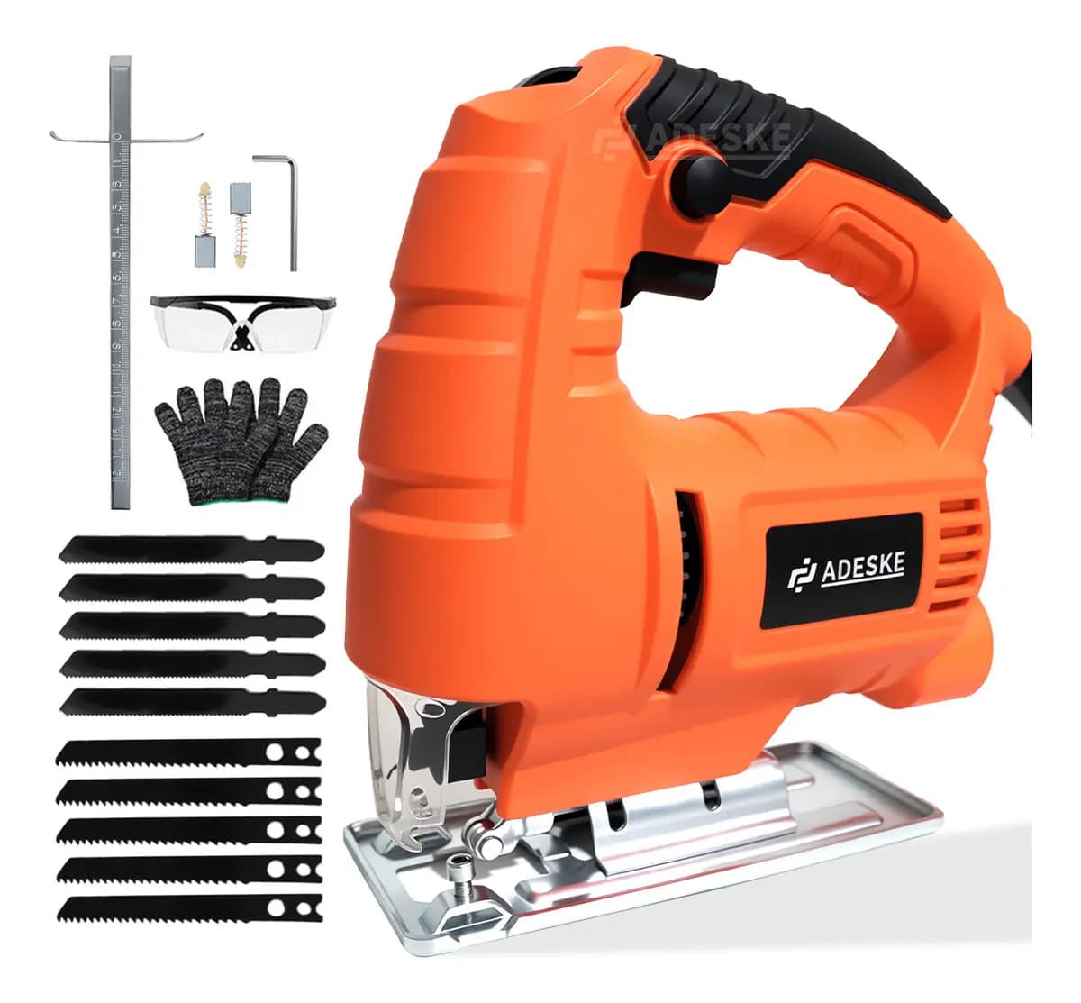 Sierra Caladora Eléctrica Profesional De Corte 900W con 6 Velocidades Ajustables con Accesorios Adeske QXJ-01 color Naranja