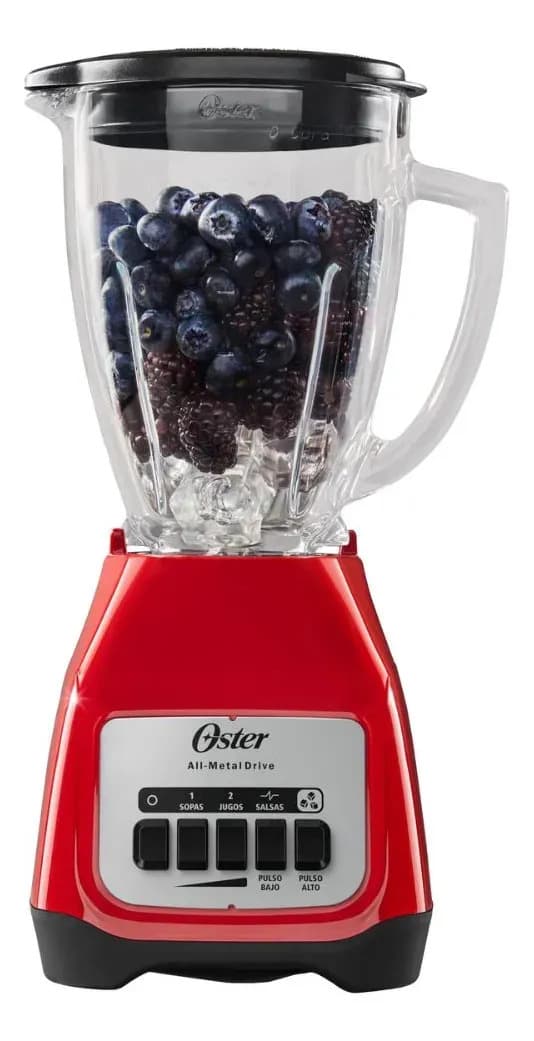 Licuadora Oster, de 2 Velocidades más Pulso, Vaso de Vidrio Boroclass, 1.5 L, 800 W, Roja, BLSTKAG-RPB