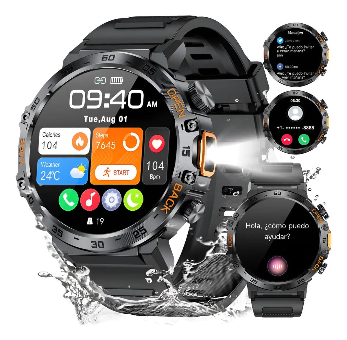 Reloj inteligente hombre 1.53" Smartwatches deportivo bisel Negro BW0616 Lige