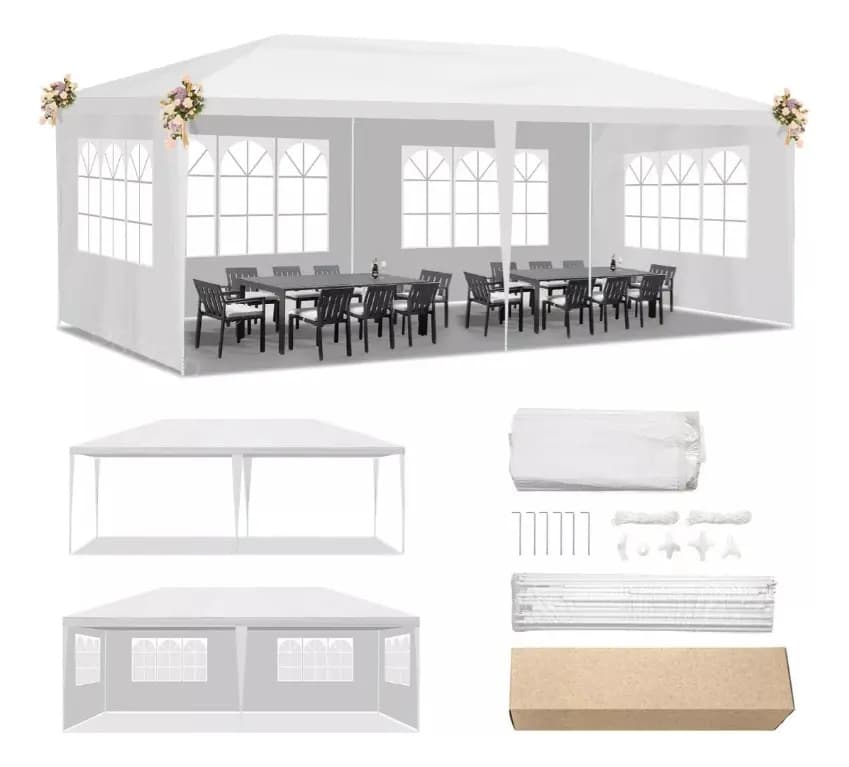 Toldo Blanco de 3x6m con Paredes Removibles, Techo Impermeable y Protección UV para Eventos
