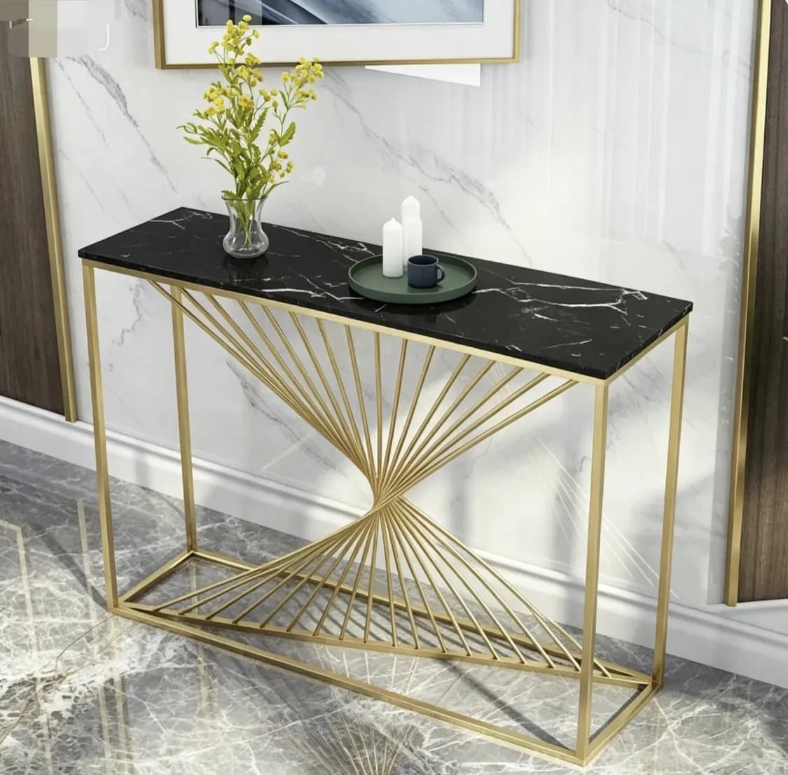 Consola De Entrada Moderna Dorado 100x30cm Mesa Credenza Auxiliar Recibidor Alipsus
