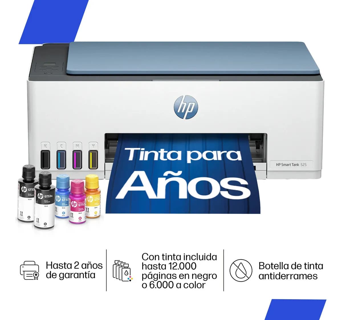 Impresora Multifuncional HP Smart Tank 525, Tinta Continua, Color, Copia, Escaner, Conectividad USB