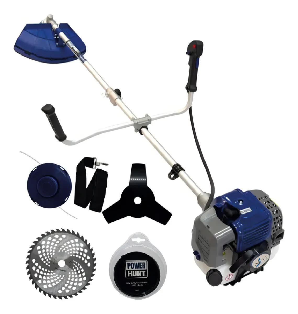 Desbrozadora Desmalezadora A Gasolina 52cc 2.5hp Delta By Power Hunt C/ Disco, Cabezal Y Cuchilla