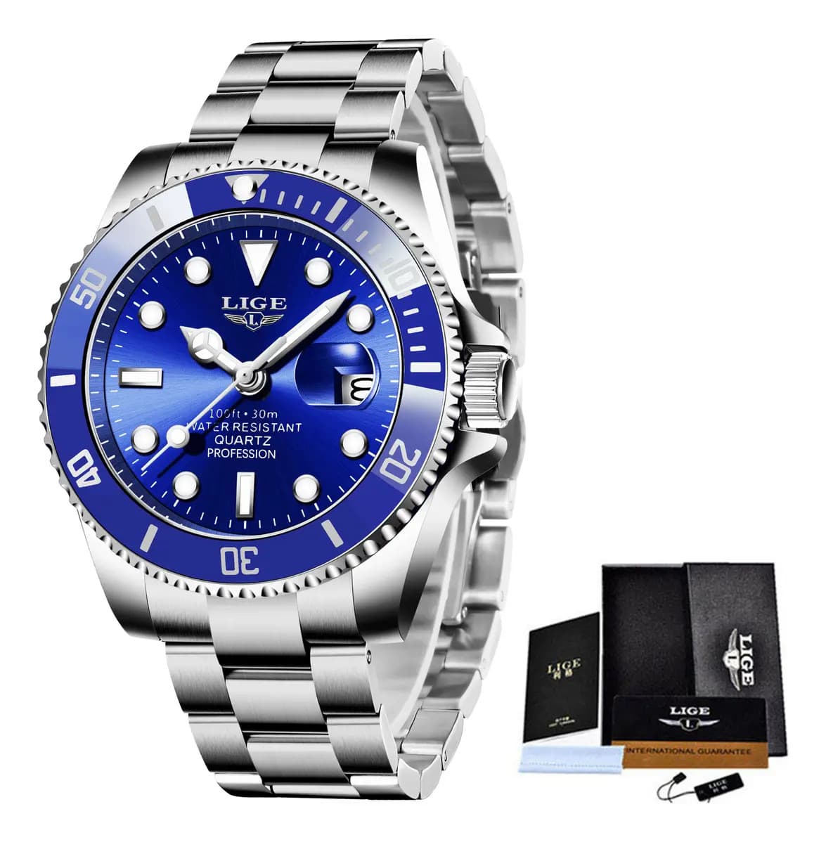 Lige - Reloj Impermeable Para Hombre, Diseño De Fantasma, Co Correa Plateado Bisel Azul Fondo Azul