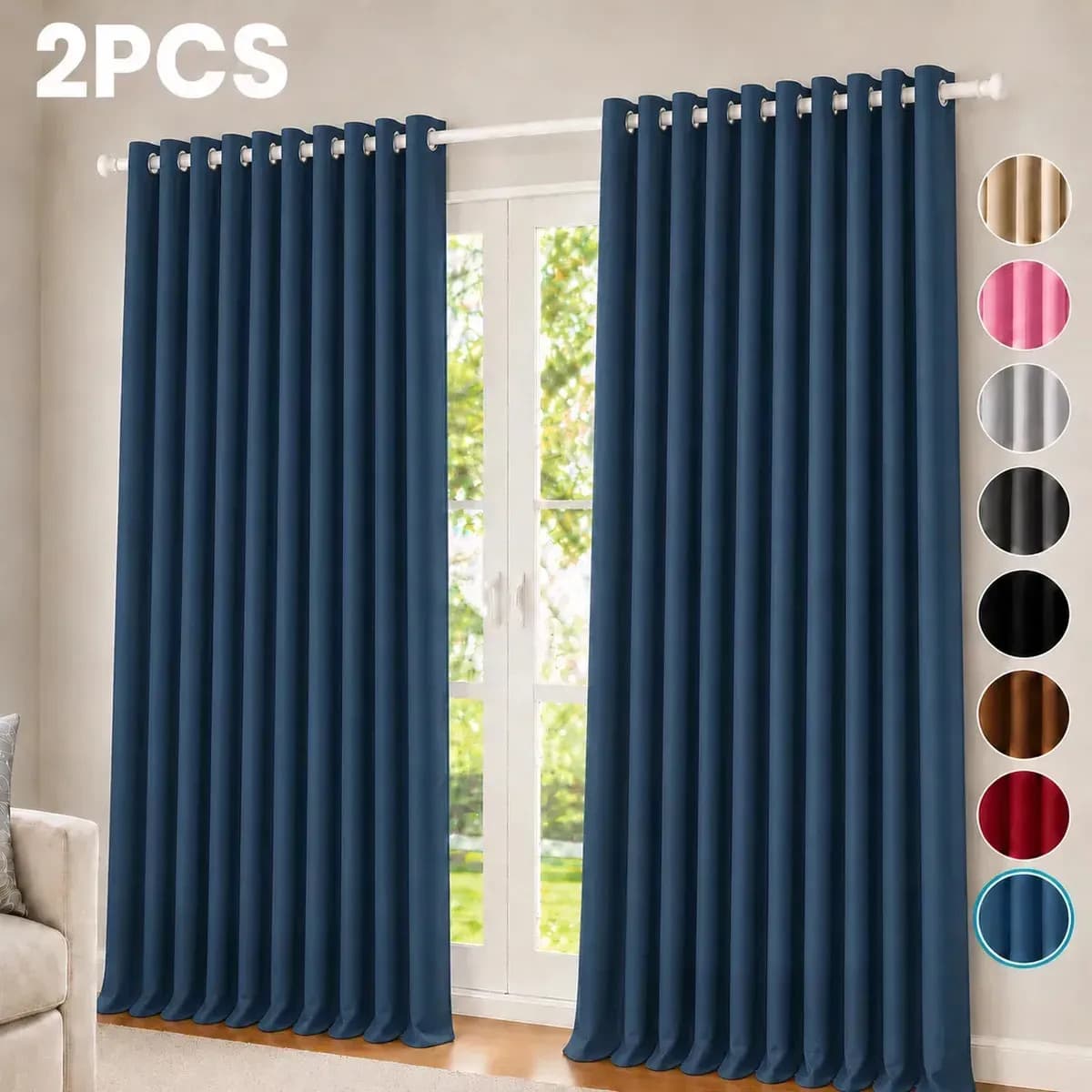 Nanwei Cortinas Largas Blackout Para Recamara Sala Elegantes 280x240cm 2 Paneles Aislamiento Térmico Y Reducción De Ruido Tela Impermeable Azul