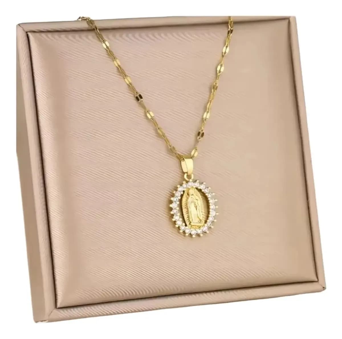 Collar Virgen De Guadalupe Acero Inoxidable Medalla Dije Virgen Círcular