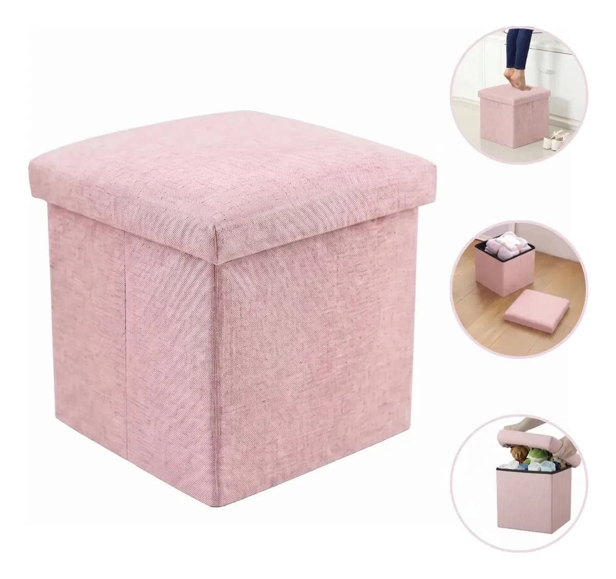 Puff Silla Cubo Organizador Plegable Cajón Almacenador Hogar Rosa