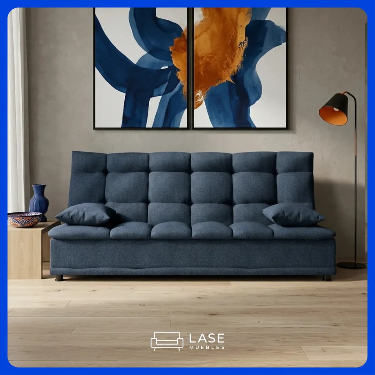 Sofá Cama Matrimonial Río Sillón Reclinable 3 Posiciones Para Sala Color Azul Marino Tela Lino Grueso