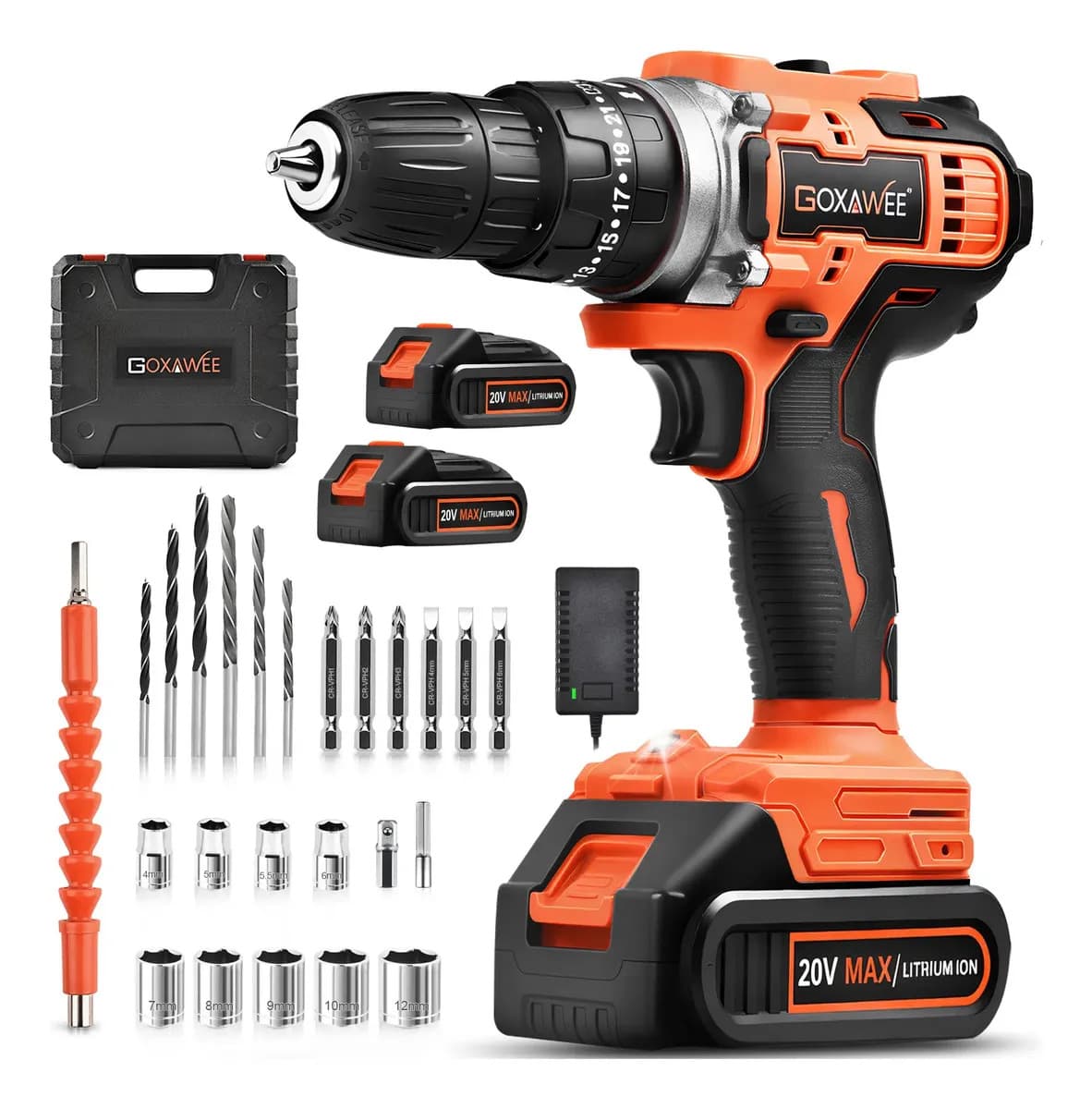 Goxawee® 2 Batería 2000mah 20v Eléctrico Taladros Rotomartillo Inalámbricos Electroneumático Perforación Destornillador Atornillador Con Luz Led