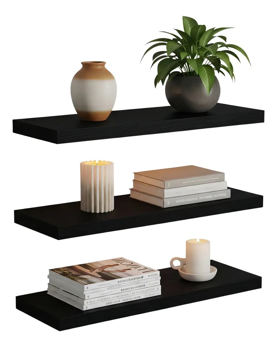 Repisas Flotantes Set De 3 Modernas Minimalistas 30 X 15 Cm, Negro