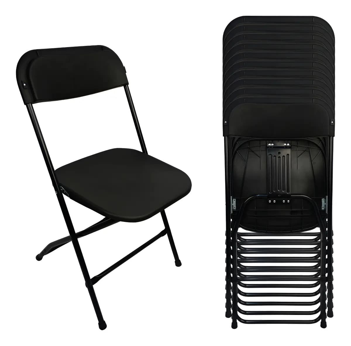 Sillas Plegables De Plástico Reforzadas Negras Set De 10 Pzs Color Negro Liso