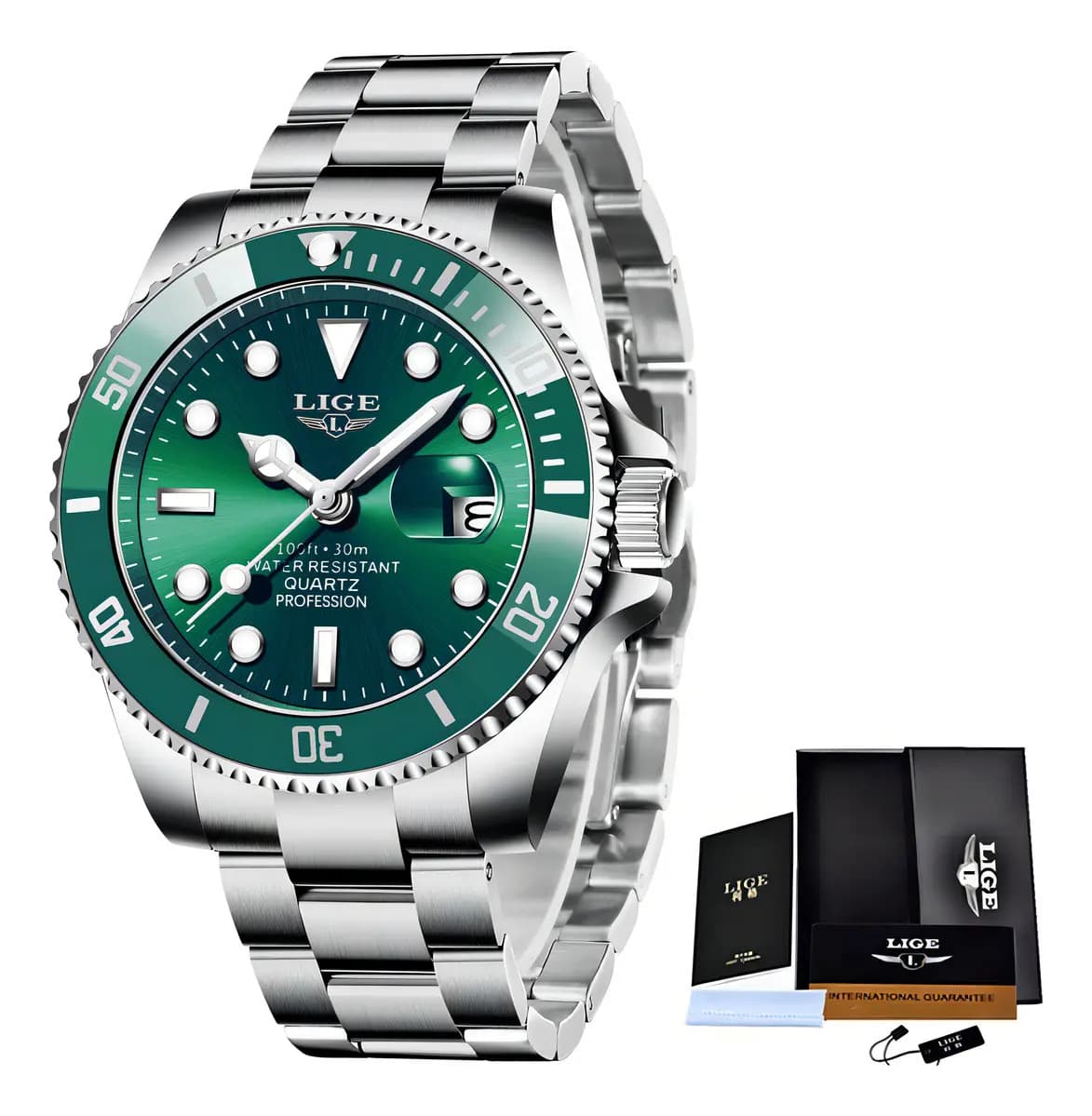 Lige - Reloj Impermeable Para Hombre, Diseño De Fantasma, Co Correa Plateado Bisel Verde Fondo Verde