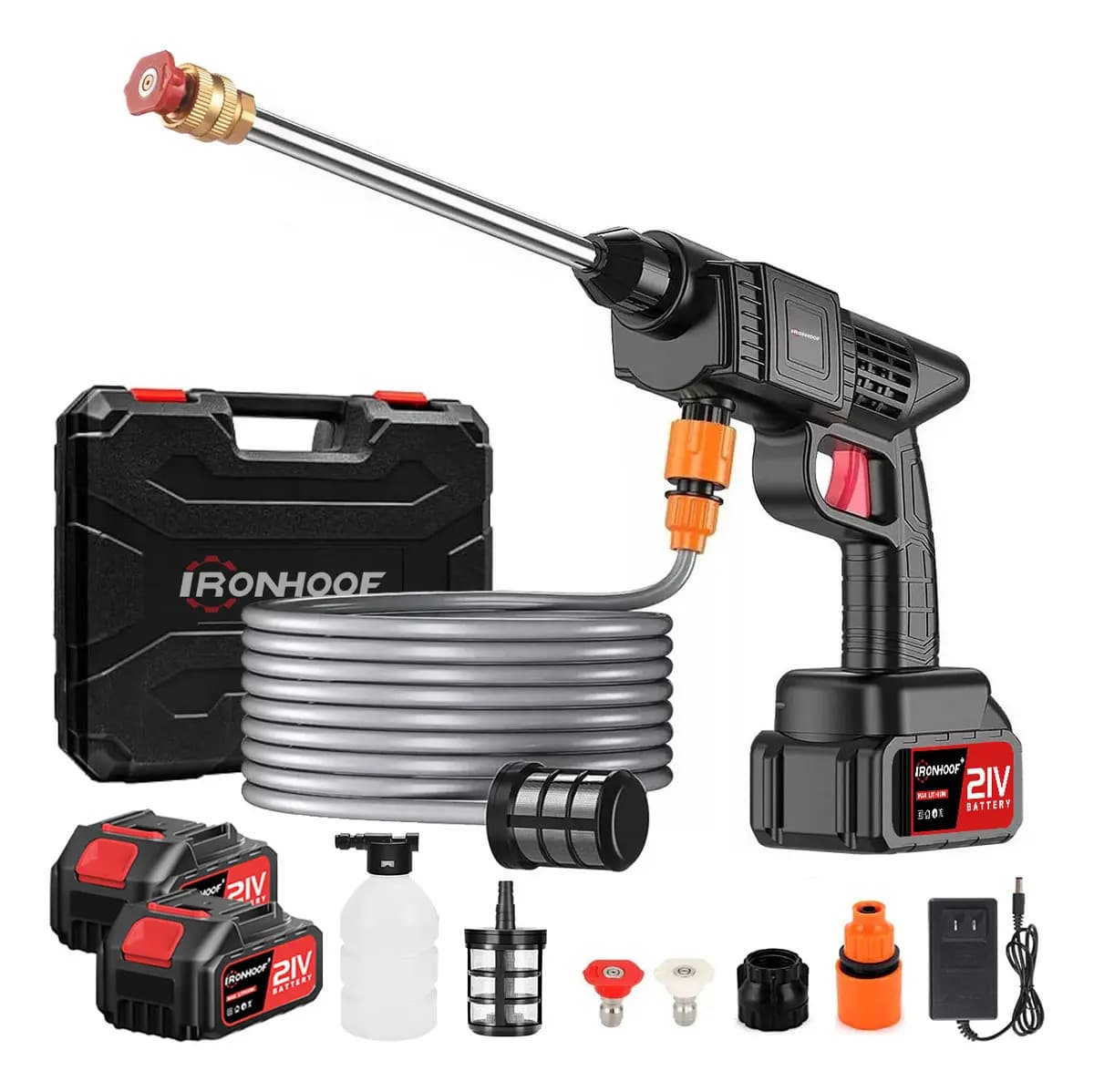 Hidrolavadora eléctrica portátil y inalámbrica Ironhoof XBMXF015BK negro de 550W con 680psi de presión máxima