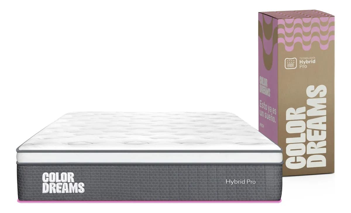 Colchón Matrimonial Color Dreams Pro Hybrid 28 cm | Híbrido pocket coil + memory foam con Eurotop | Firmeza media | Hipoalergénico y antiácaros | 135x190 cm | Colchones en caja