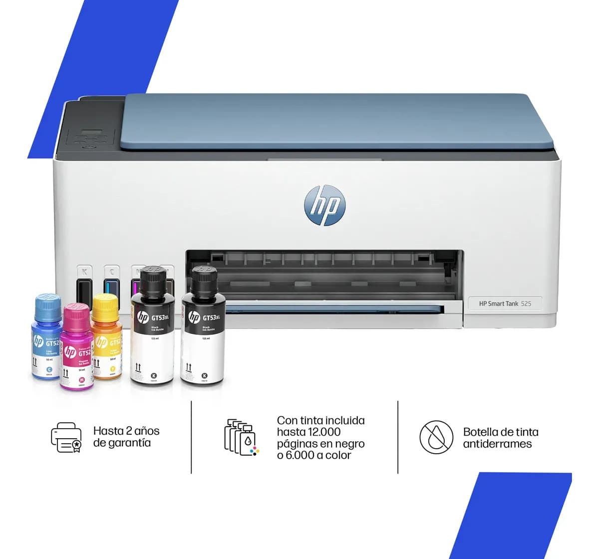 Impresora Multifuncional HP Smart Tank 525, Tinta Continua, Color, Copia, Escaner (1F3W3A)