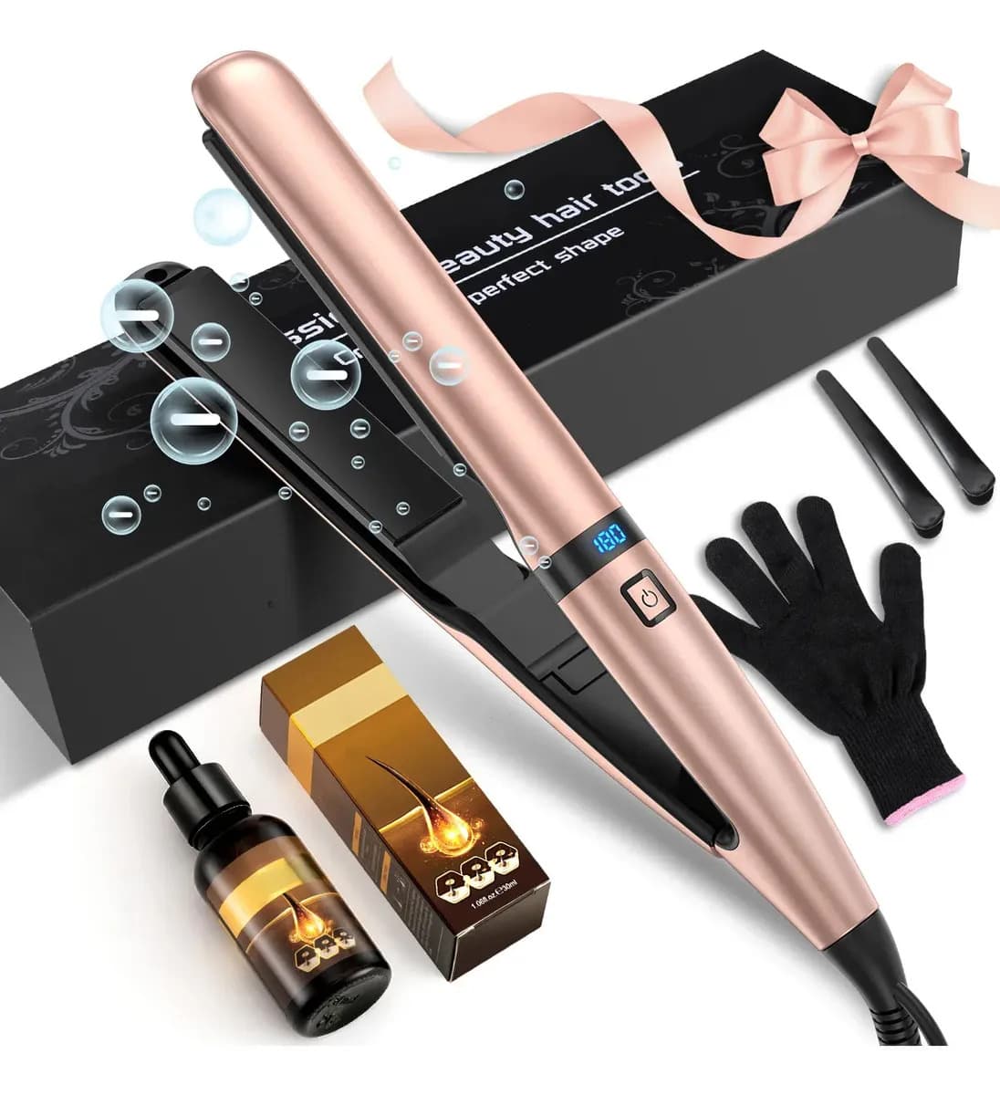 Plancha De Cabello Profesional De Cerámica FAGHTO 2 En 1 Para Pelo Alaciadora Plancha De Cabello 160-230°c Color Rosa claro