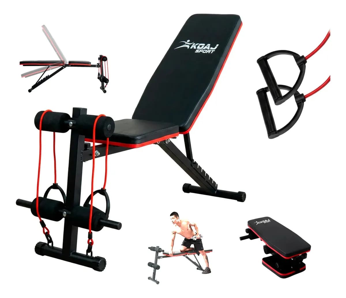 Banco Gym Ejercicio Ajustable Ligas Resistencia Plegable Negro