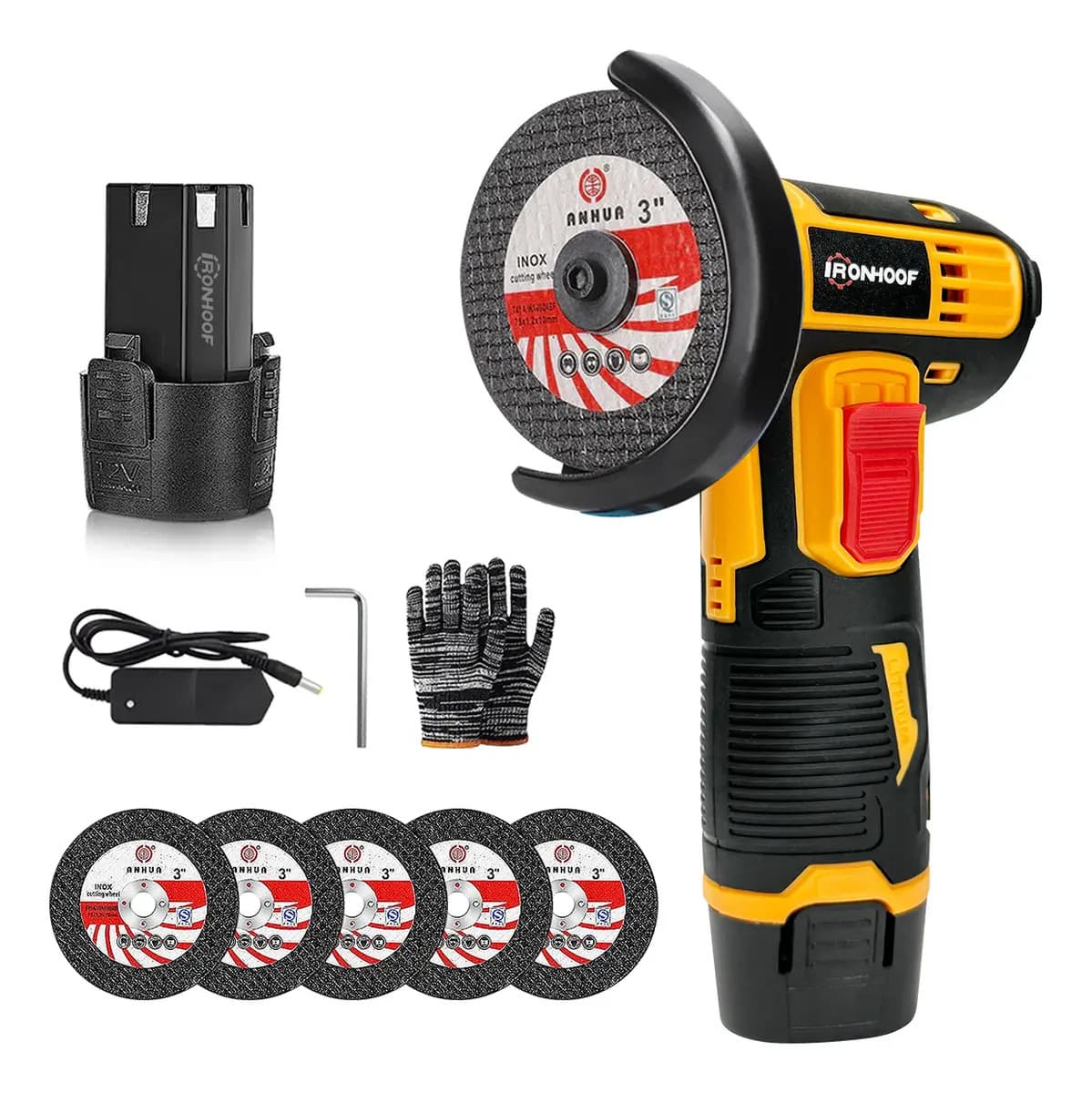 Mini Esmeriladora Angular Inalámbrica Profesional 12 V 4500 mAh Recargable Con 5 Disco de Corte Amoladora inalambrica Angular con Motor de Cobre de 550W, 18500 RPM Adecuado para cortar metal