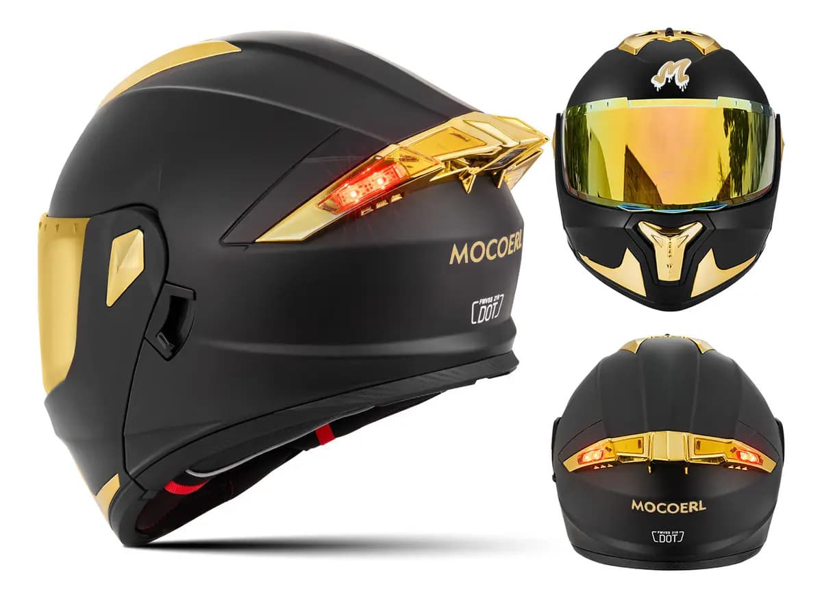 Casco De Moto Abatible Mujer En Púrpura Mate Con Luz Dot Mocoerl 917 Color Oro Diseño Monocolor Tamaño Del Casco Xl