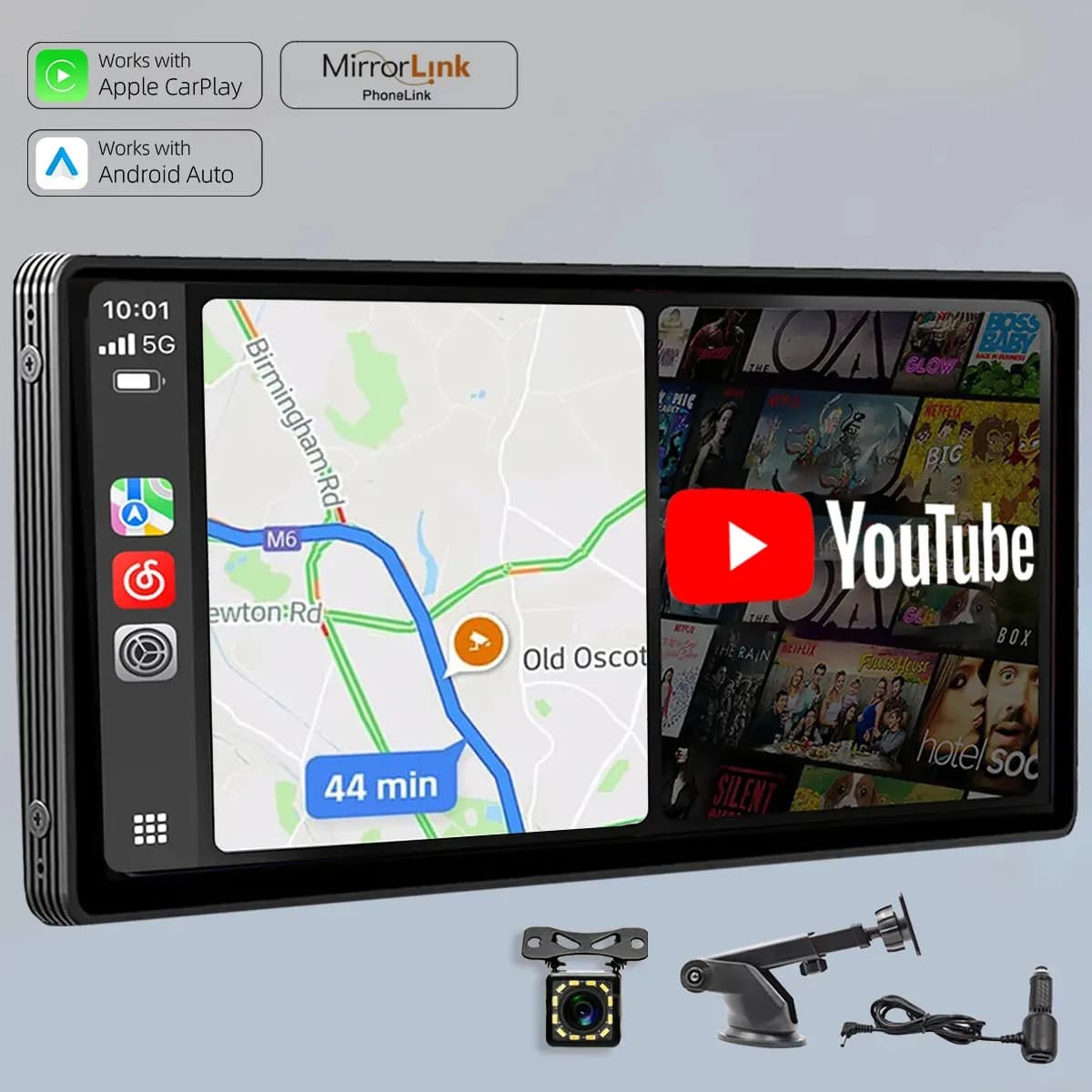 Autoestéreo Compatible Estéreo Pantalla Táctil Capacitiva Ips 10.26 Pulgadas Bluetooth Cámara De Retroceso Con 12 Led Soporte Regulable Soporte Con Ventosa