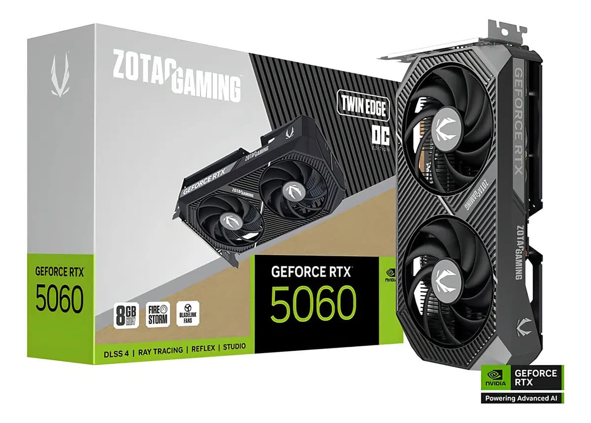 Tarjeta de Video ZOTAC GAMING GeForce RTX 5060 Twin Edge OC 8GB GDDR7 ZT-B50600H-10M 2 Fan DLSS 4 PCI Express 5.0 IA