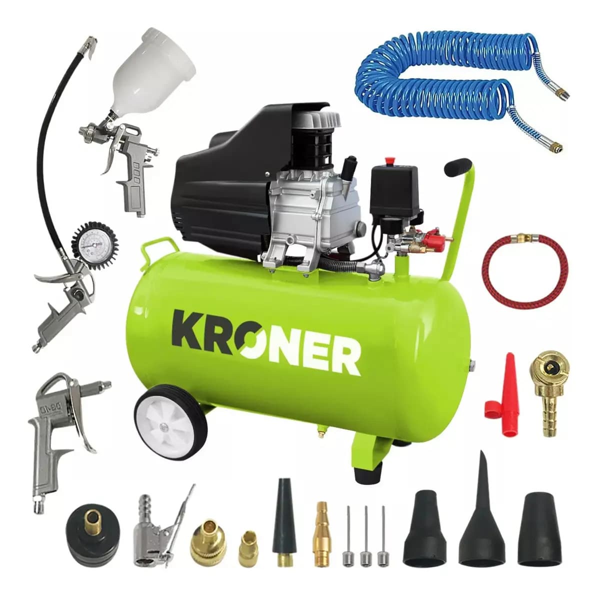 Compresor De Aire Kroner 50 Litros 2,5 Hp + Kit Aire Pintura Color Verde Fase eléctrica Monofásica Frecuencia 50 Hz/60 Hz