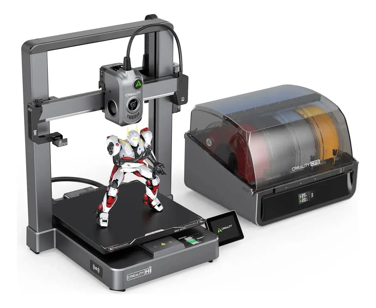 Creality Impresora 3D Hi Combo, Sistema CFS de 4 Colores, detección automática de filamento RFID, Velocidad de 500 mm/s, Volumen de construcción de 260 x 260 x 300 mm Gris 127V
