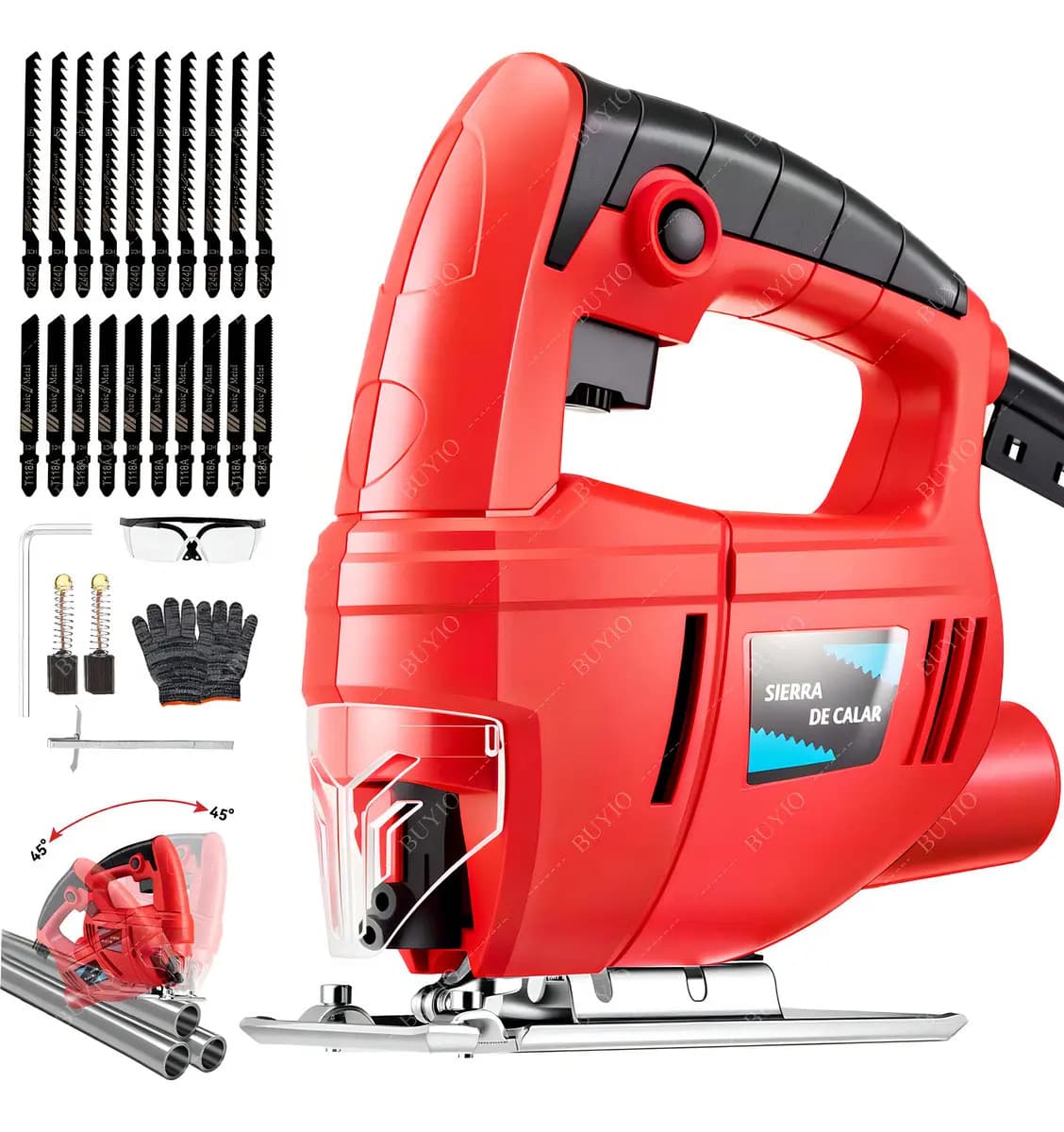 1200w Sierra Caladora Eléctrica De Corte Profesional BUYIO Con 26 Accesorios Para Corte De Madera Aluminio Acero 0-6000rpm