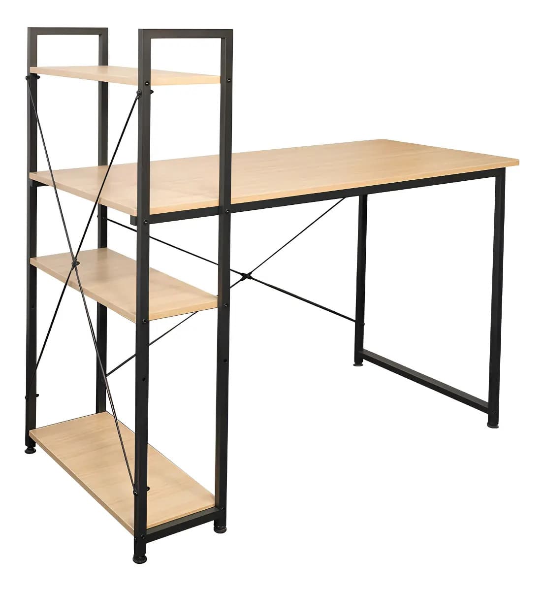 Portga Escritorios Minimalistas 120 Cm × 112,5 Cm × 60 Cm Escritorio Para Oficina Ideal Para Oficina, Home Office Estructura Resistente De Metal, Con Repisas ,color Madera