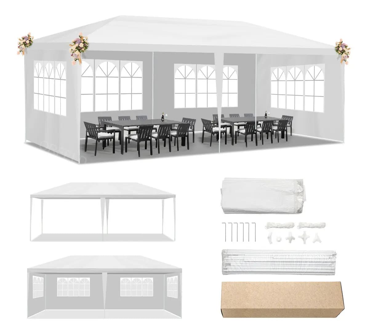 Toldo Carpa Gazebo Pergola Blanco 6x3 M Orfeld ZYP1SS 6x3 para Jardin Fiesta Negocios