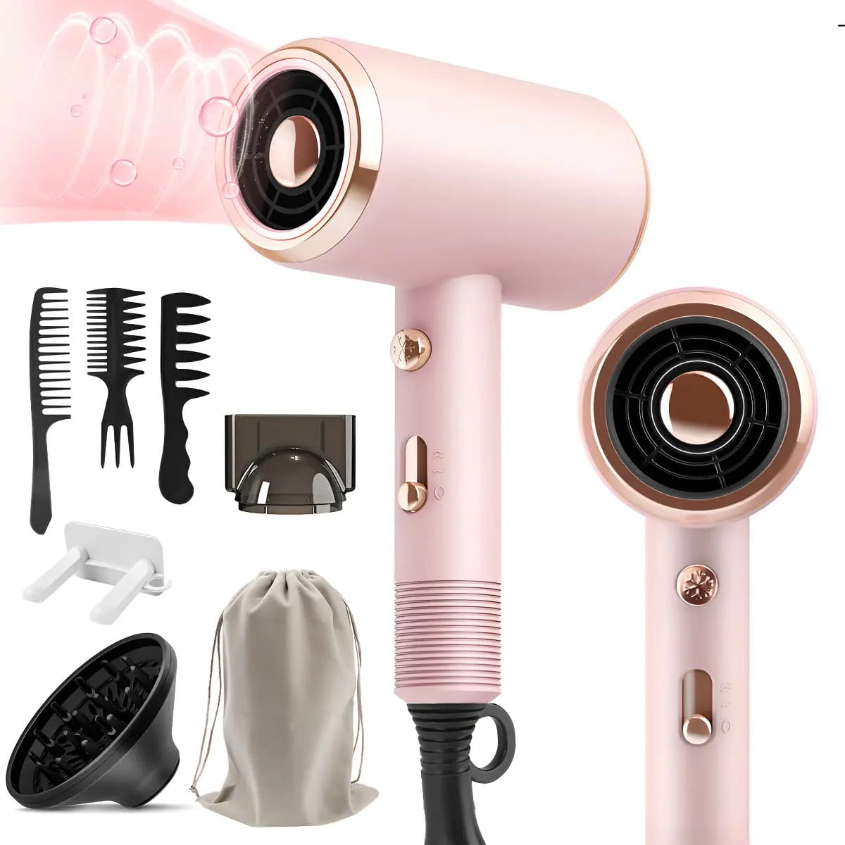 Secador De Cabello De Secado Rápido Iónico 8 En 1 Frío/calor 1800w 200 Millones Ion Negativo Cuidado Del Cabello Boquilla Estilizadora Y Boquilla Difusora