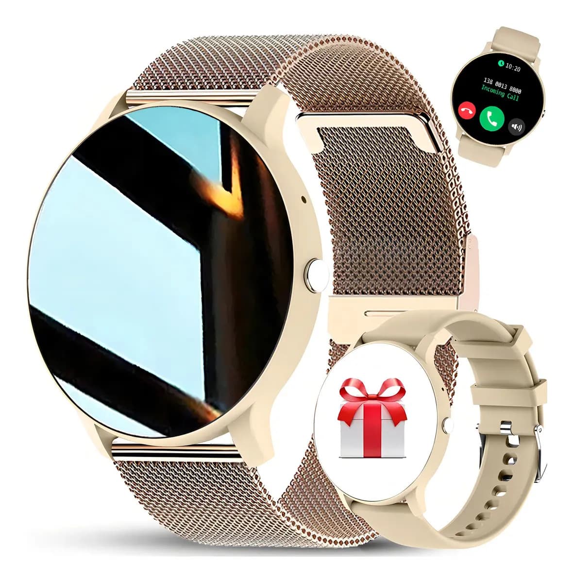 Reloj Inteligente Mujer Hd Llamada Smartwatch Mujer Hombre 1.39 Color De La Correa Golden1