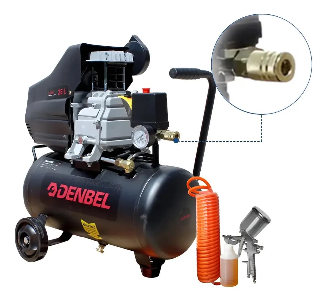Compresor de Aire Eléctrico Color Negro Denbel DA-CE25 25L 2.5 Hp Monofásica 60 Hz
